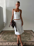 Falda midi con detalles de encaje, color blanco