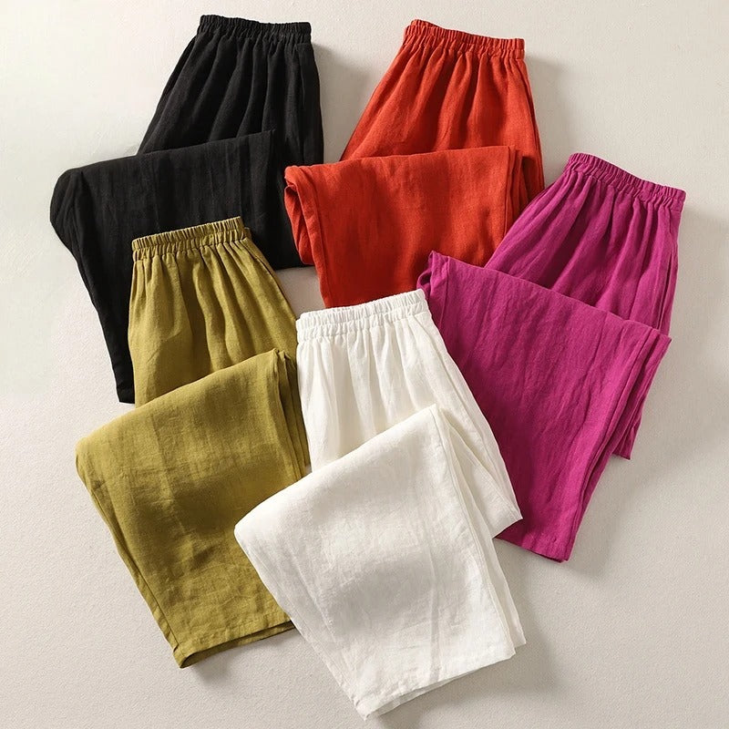 Pantalones holgados de algodón y lino