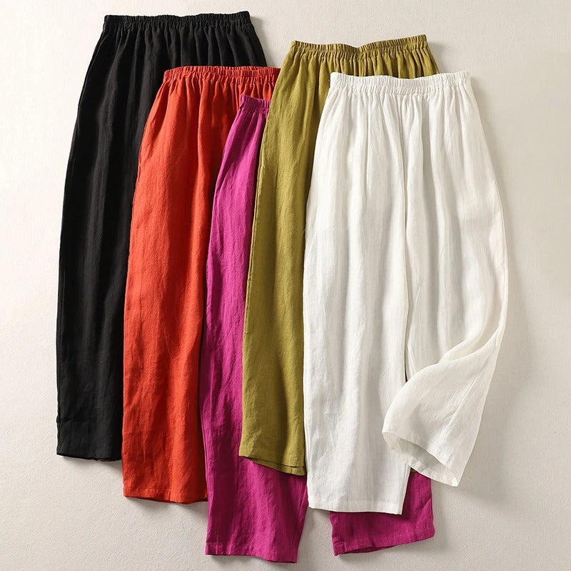 Pantalones holgados de algodón y lino