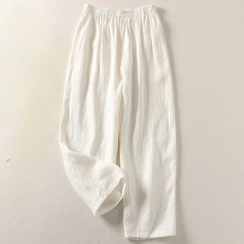 Pantalones holgados de algodón y lino