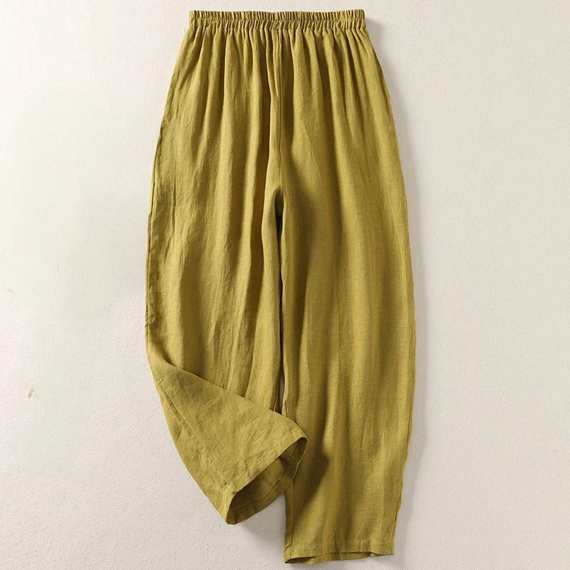 Pantalones holgados de algodón y lino