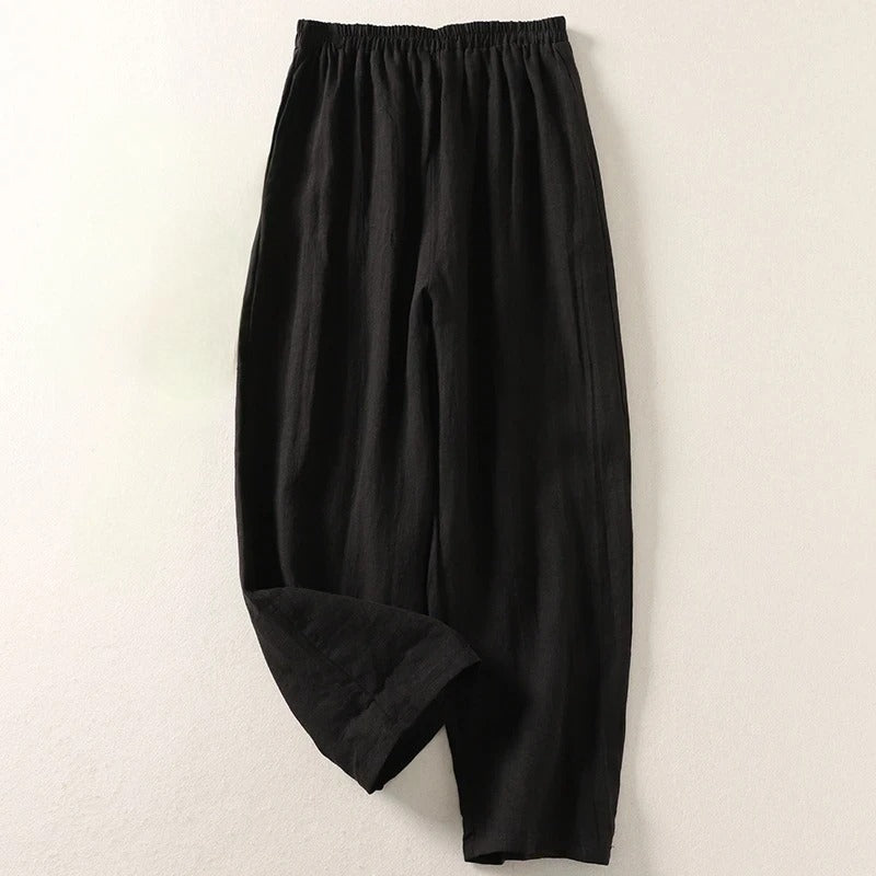 Pantalones holgados de algodón y lino