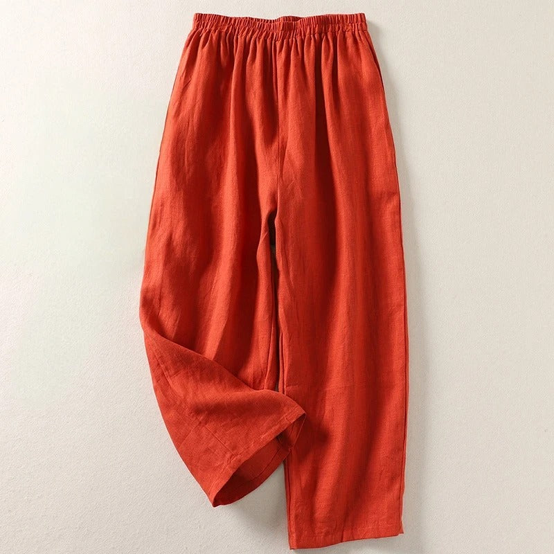 Pantalones holgados de algodón y lino