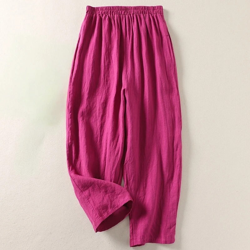 Pantalones holgados de algodón y lino