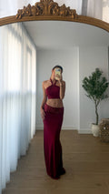 conjunto de top y falda - burdeos