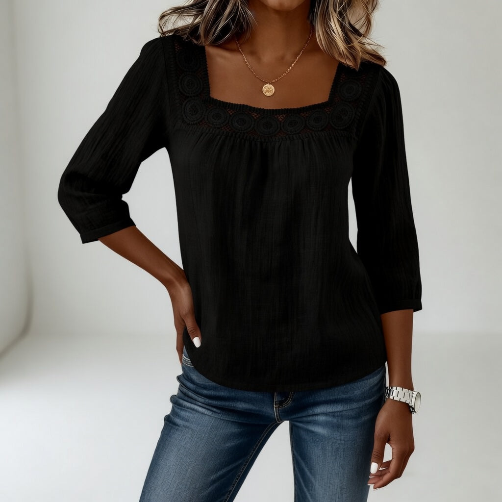 Blusa de encaje con cuello cuadrado, suavidad y feminidad