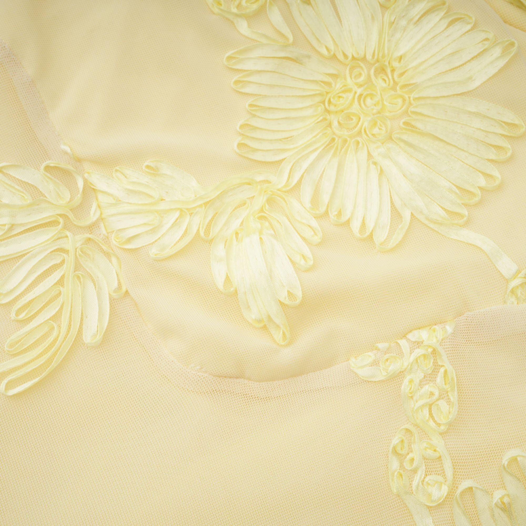 Vestido largo tipo corsé con apliques florales amarillos