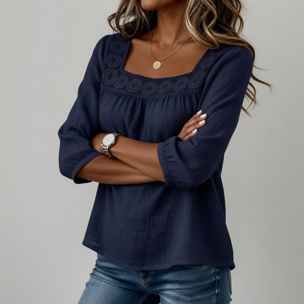 Blusa de encaje con cuello cuadrado, suavidad y feminidad