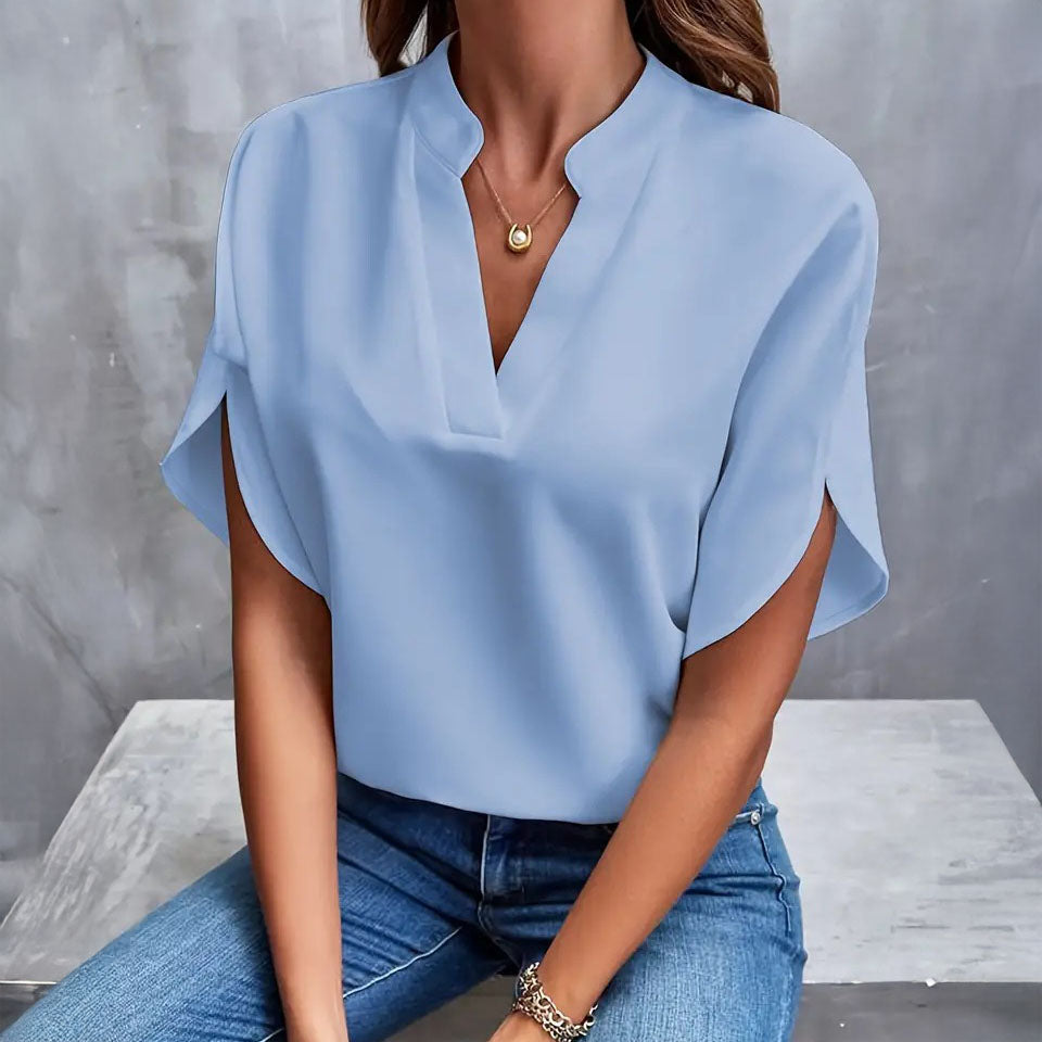 Blusa con cuello en V y drapeado