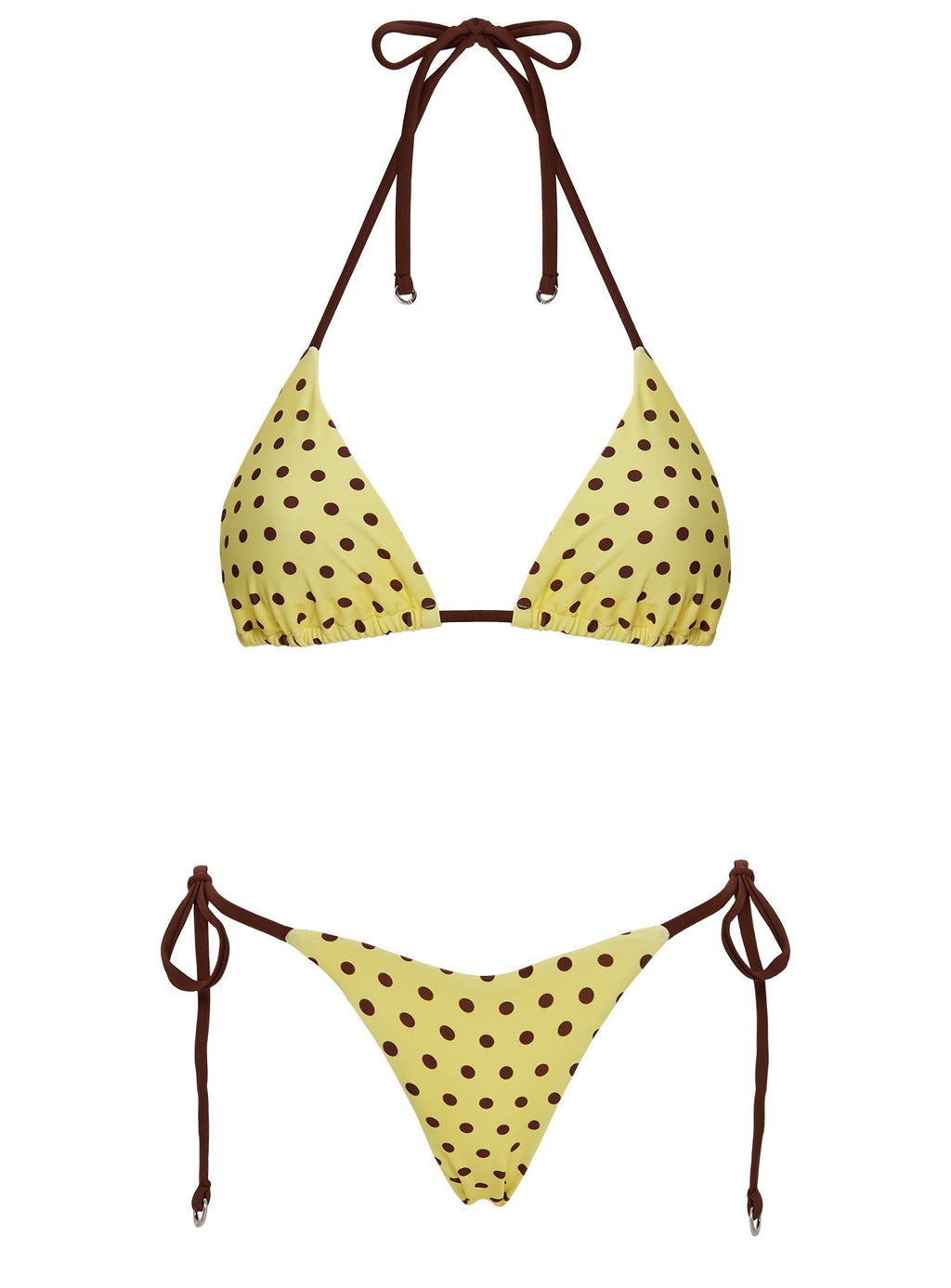 Top de bikini triangular amarillo con lunares