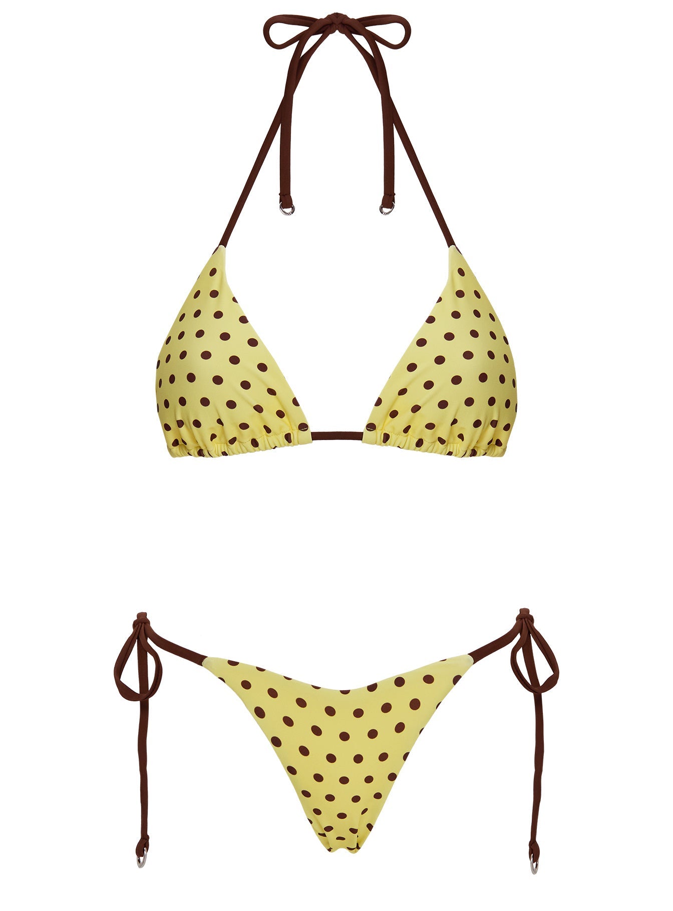 Top de bikini triangular amarillo con lunares