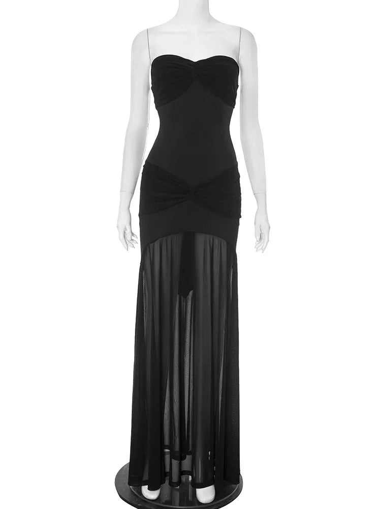 Vestido largo fruncido sin tirantes