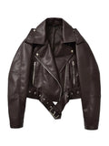 Chaqueta motera vintage de imitación de cuero con cinturón