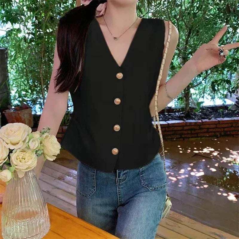 Chaleco con cuello en V y fruncido en la cintura
