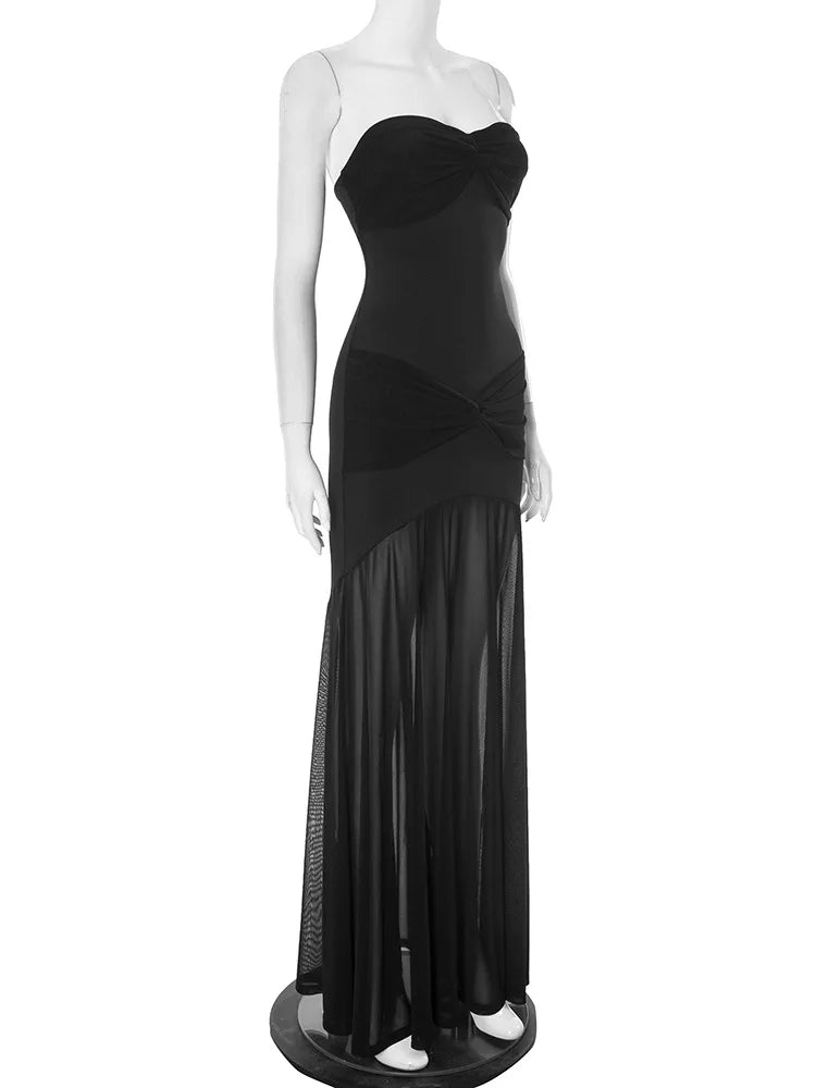 Vestido largo fruncido sin tirantes