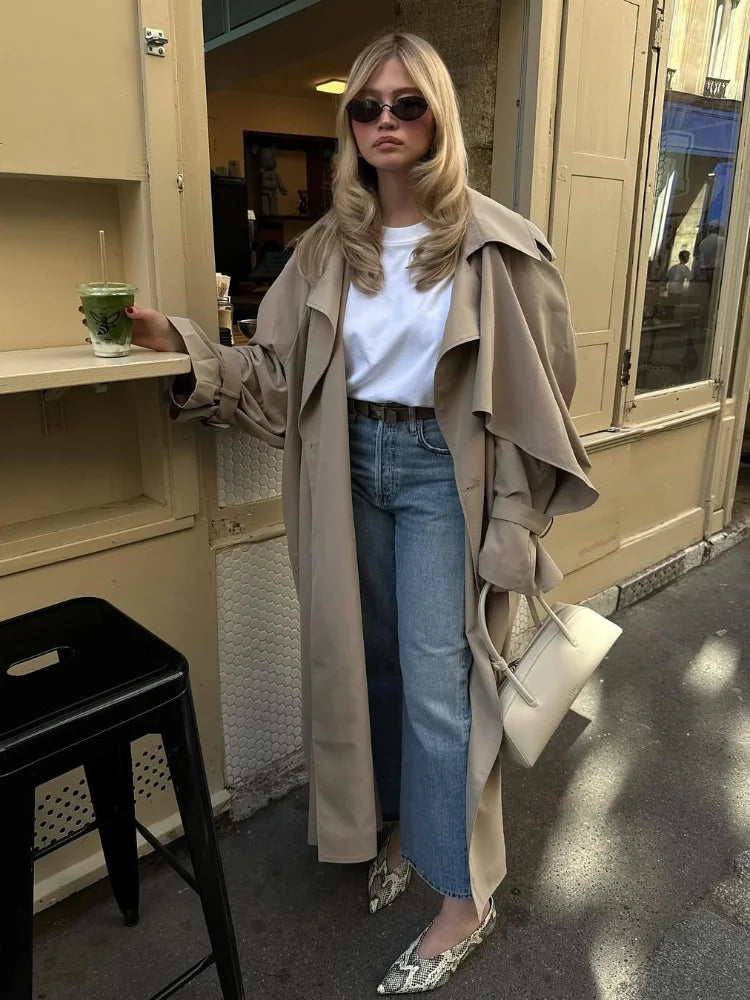 Gabardina larga de mujer con cordones