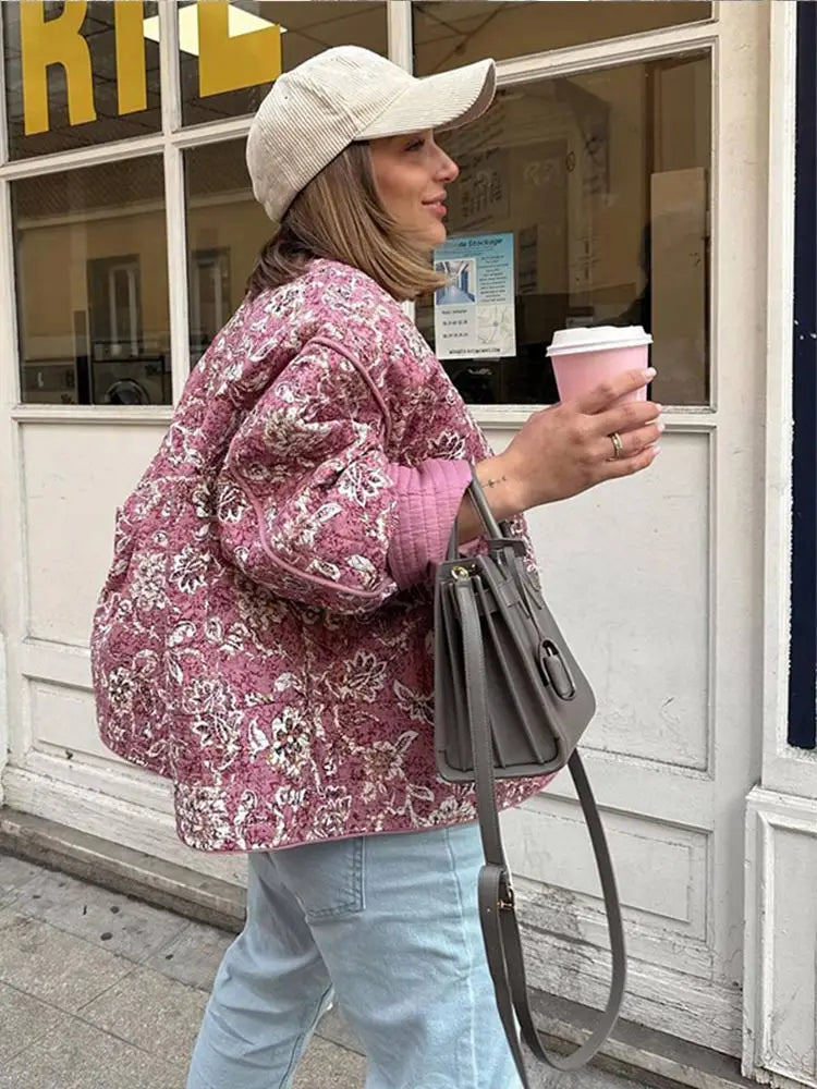 Chaqueta acolchada con estampado floral