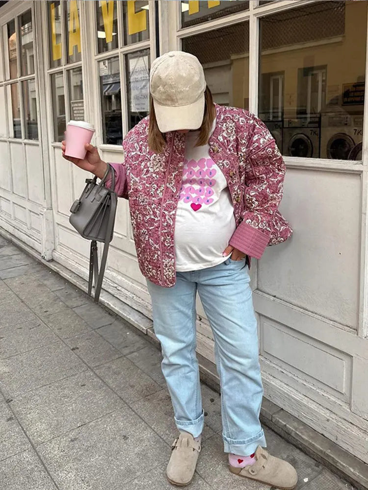 Chaqueta acolchada con estampado floral