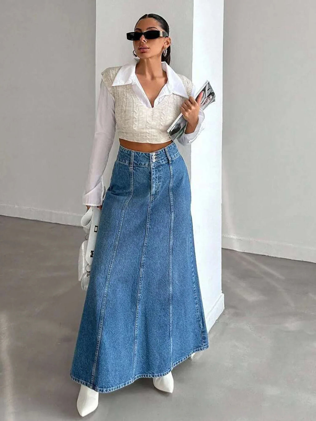 Falda midi vaquera larga
