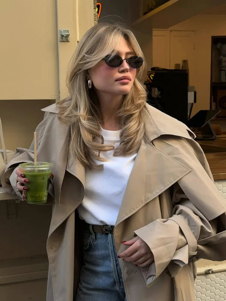 Gabardina larga de mujer con cordones