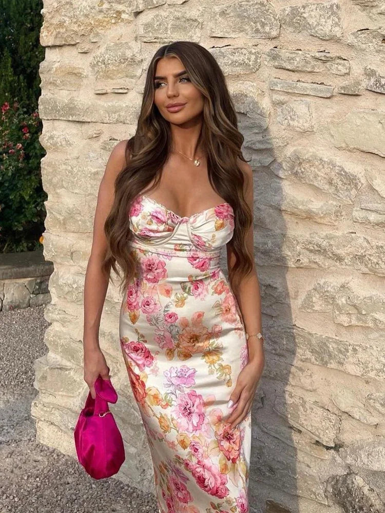 Vestido Maxi de Satén Floral
