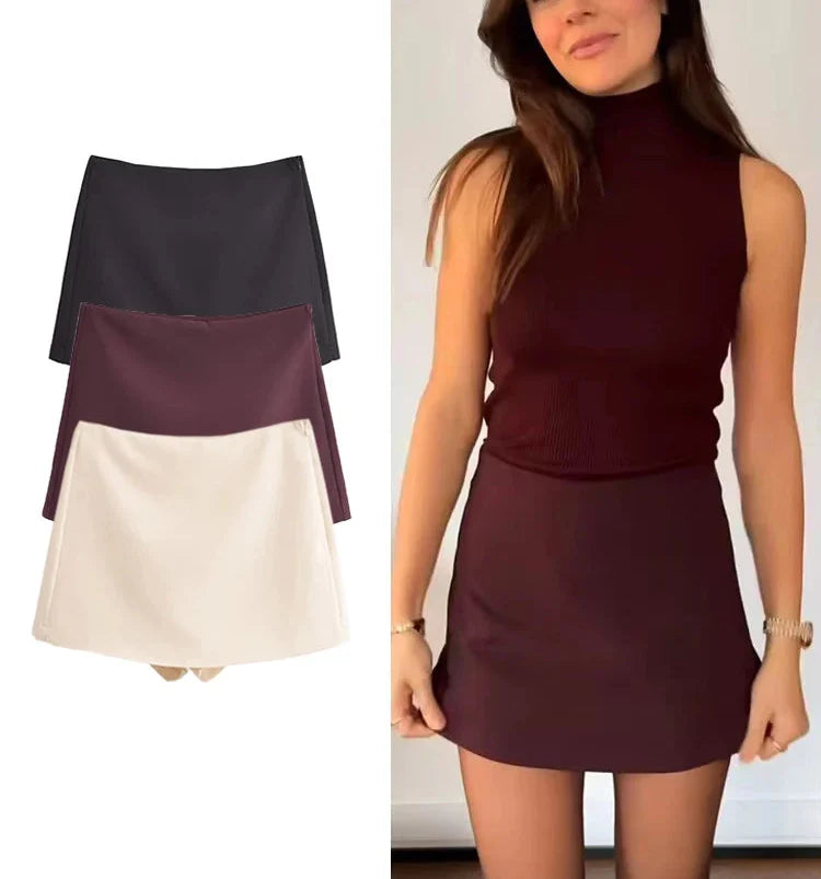 Falda-pantalón de cintura alta para primavera