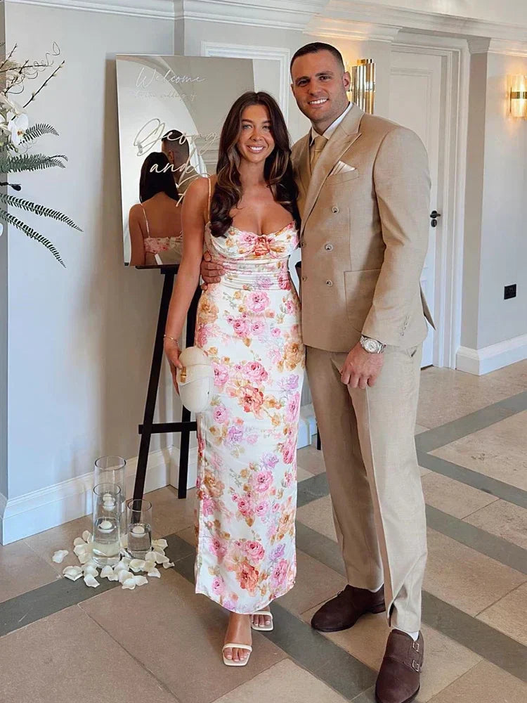 Vestido Maxi de Satén Floral