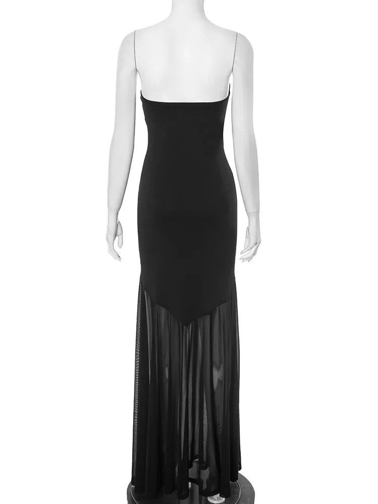 Vestido largo fruncido sin tirantes