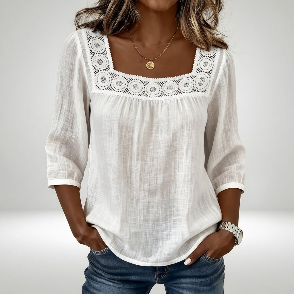 Blusa de encaje con cuello cuadrado, suavidad y feminidad